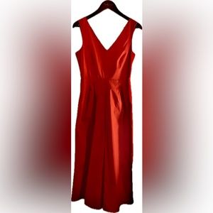 J. Crew | Red Cotton Wide-Leg Lined Jumpsuit with Bow Detail Size 2